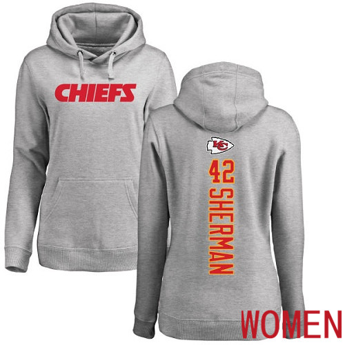 Women Kansas City Chiefs #42 Sherman Anthony Ash Backer Pullover NFL Hoodie Sweatshirts->nfl t-shirts->Sports Accessory